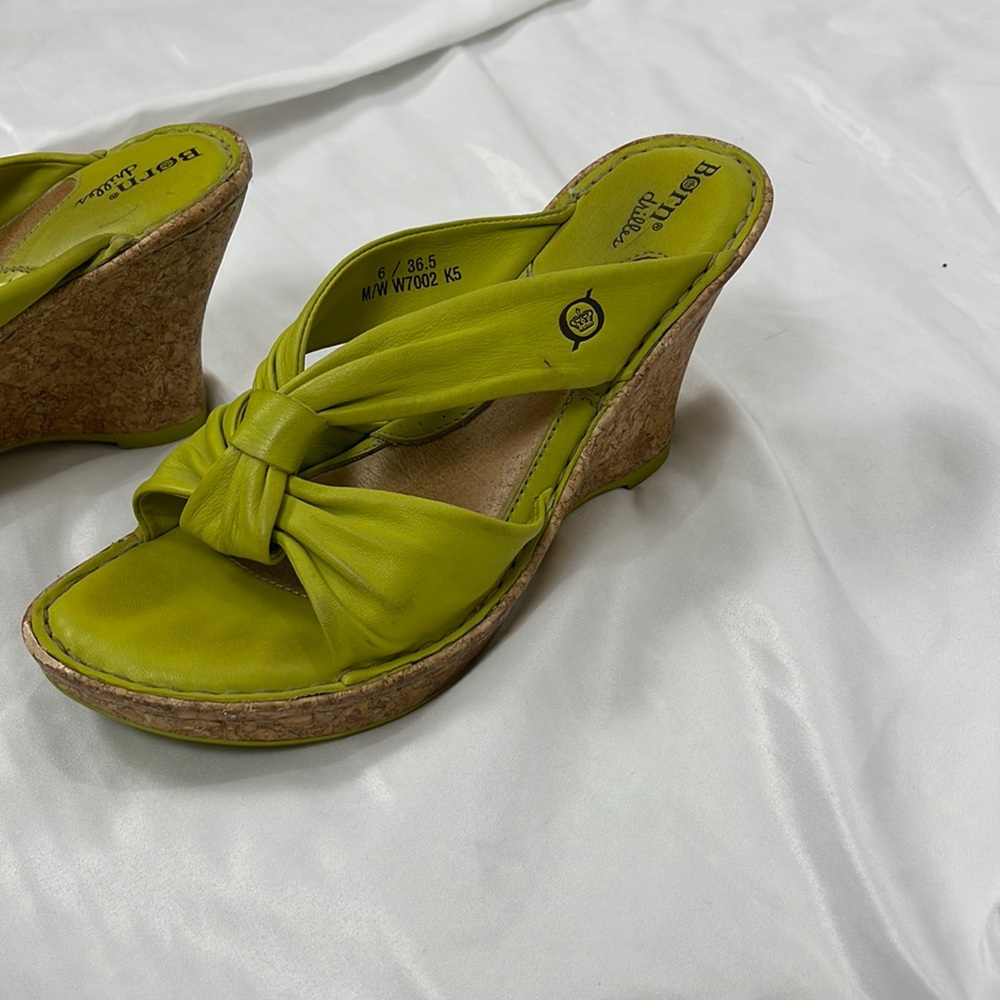 Born lime green cork wedges